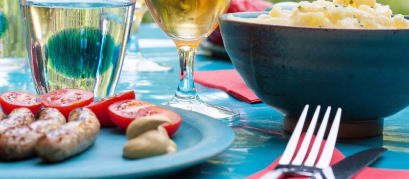 drinks and food on table