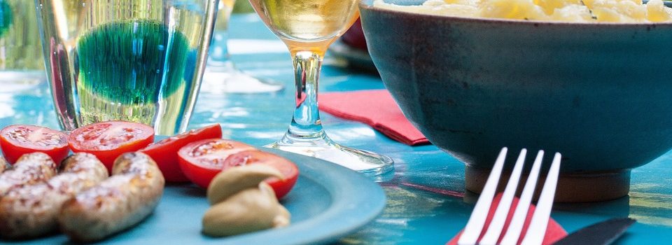 drinks and food on table