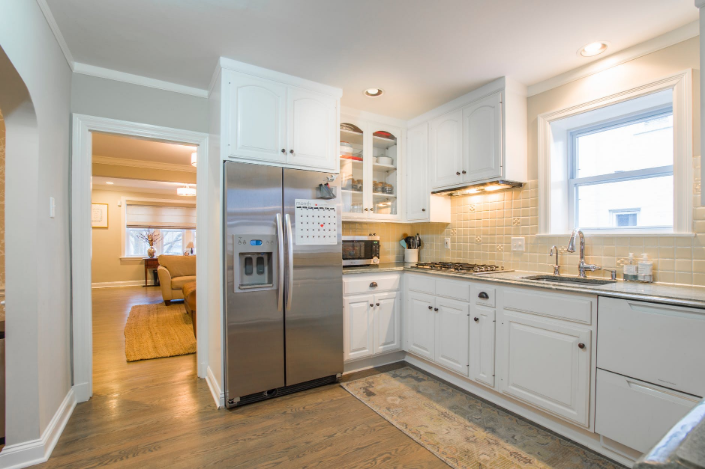 a silver refrigerator
